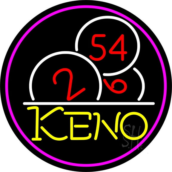 Keno With Ball 3 LED Neon Sign 18 x 18 - inches, Black Square Cut Acrylic Backing, with Dimmer - Bright and Premium built indoor LED Neon Sign for wall décor, arcarde, and storefront.