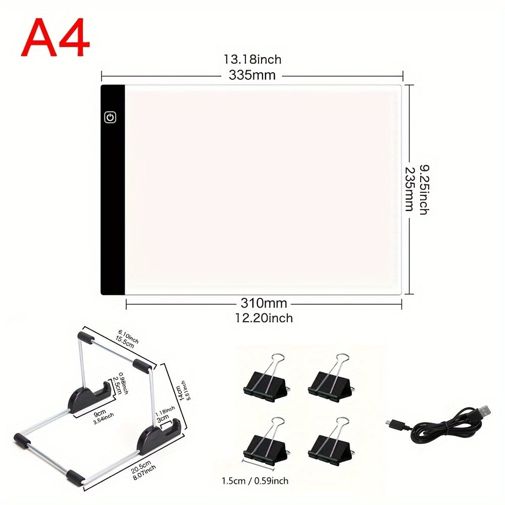 Big A4 LED Copy Board Light Tracing Box, Adjustable USB Power LED Trace Light Pad For Tattoo Drawing, Streaming, Sketching, Animation, Stenciling, With Removable Stand And Diamond Painting Tools