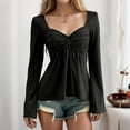 thumbnail image 2 of Long Sleeve Babydoll Tops for Women Sweetheart Neckline Peplum Tops Petite Knotted Wrap V Neck Shirts Black M, 2 of 6