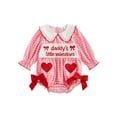 thumbnail image 2 of Loicainy Baby Toddler Girls Valentines Day Romper 3 6 12 18 Months Plaid Print Letter Bow Embroidery Long Sleeve Doll Collar Jumpsuit, 2 of 9