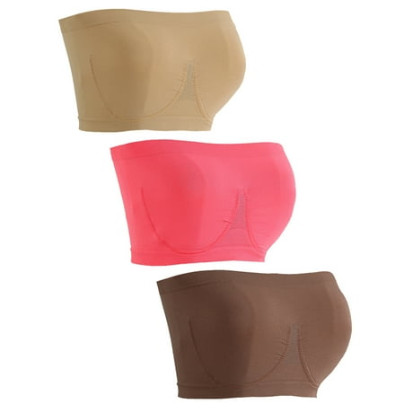 

Cathalem Bodysuit Strapless 3 Pieces Sports Bras For Women Plus Size Strapless Bra Bandeau Padded Top Stretchy Top for Women Crop Vest Multicolour X-Large