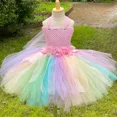 thumbnail image 5 of Vestido de tul con tutú de hada de las flores para niñas, vestido de princesa de tul arcoíris pastel, vestido de fiesta de cumpleaños elegante para niños, disfraz de unicornio de Halloween, 5 of 5
