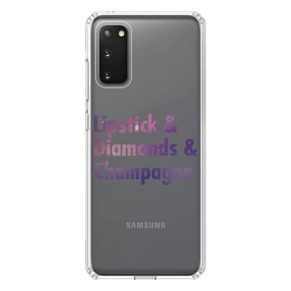 DistinctInk Clear Shockproof Hybrid Case for Galaxy S20 ULTRA / 5G (6.9" Screen) - TPU Bumper Acrylic Back Tempered Glass Screen Protector - Lipstick & Diamonds & Champagne