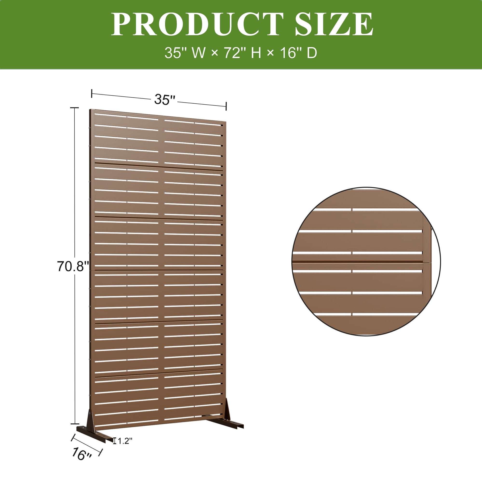 MAYEERTY 72×35" Outdoor Brown Metal Privacy Panel Screen for Backyard & Garden, Louvered Pattern
