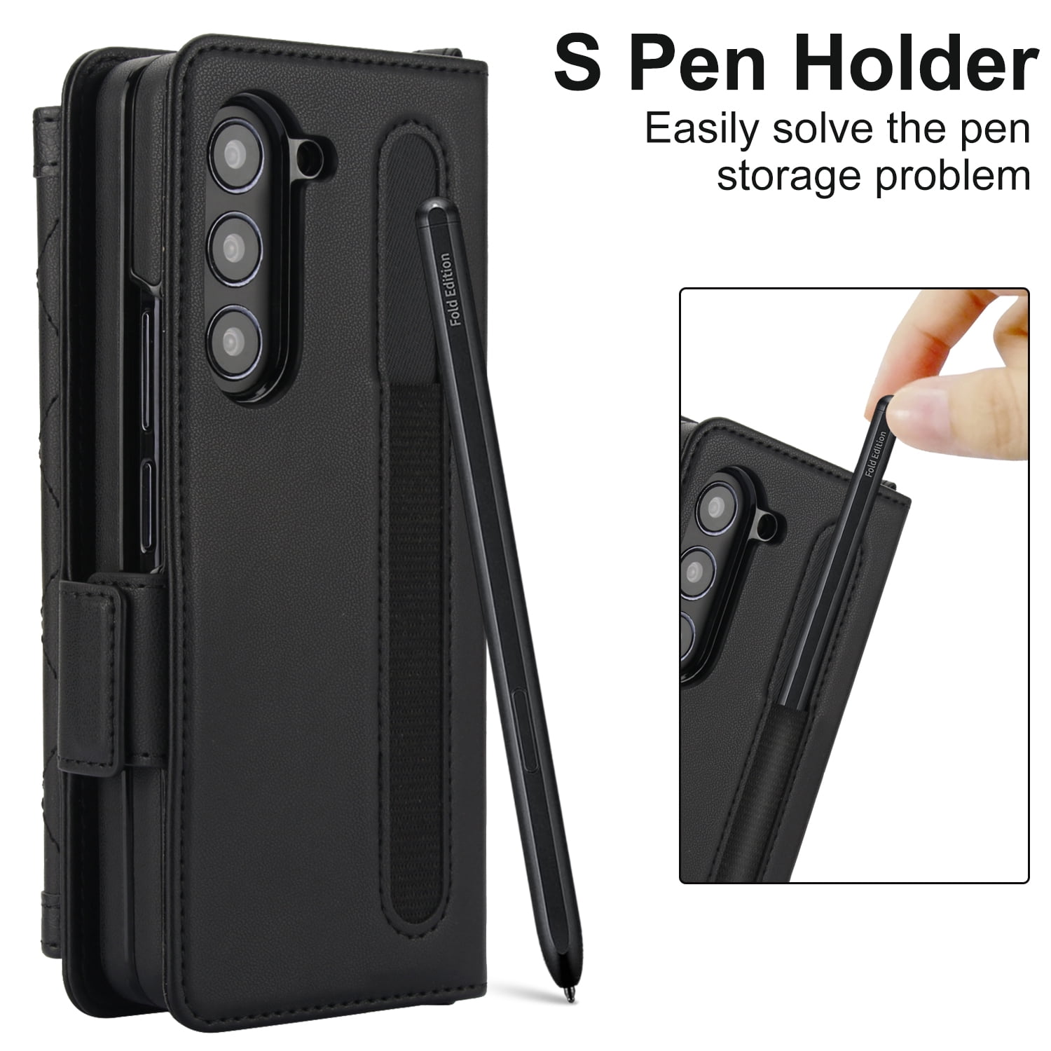 Dteck for Samsung Galaxy Z Fold 3 Wallet Case with S Pen Holder for Women, Crossbody Wallet Z Fold 3 Phone Case with 12-Card Slots, PU Leather Flip Case with Strap Wristlet & Shoulder Strap,Black
