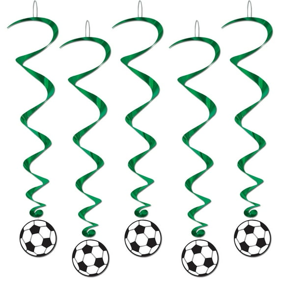 Party Central Pack of 6 Green and White Soccer Ball with Dizzy Dangler Hanging Party Decors 40"