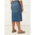 thumbnail image 4 of ELOQUII Elements Women's Plus Size Denim Midi Side Slit Skirt, 4 of 6