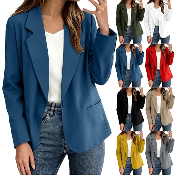Women's Casual Lapel Blazer Long Sleeve Single Button Lightweight Work office Blazer Jacket with Pockets Spring Fall Daily Business Outfit Yellow