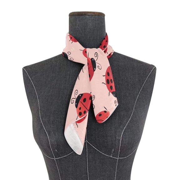 Square Scarf 24x24 Inch Pink Ladybug Print Silky Satin Sun Protection Neck Scarf for Women Multi-Purpose Head Wrap Bandana for Hair Bag Decoration
