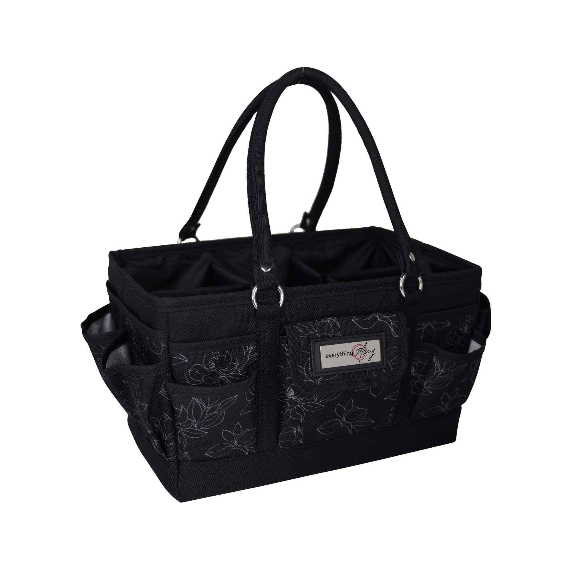 Deluxe Store  Tote Craft Organizer, Black  White Floral
