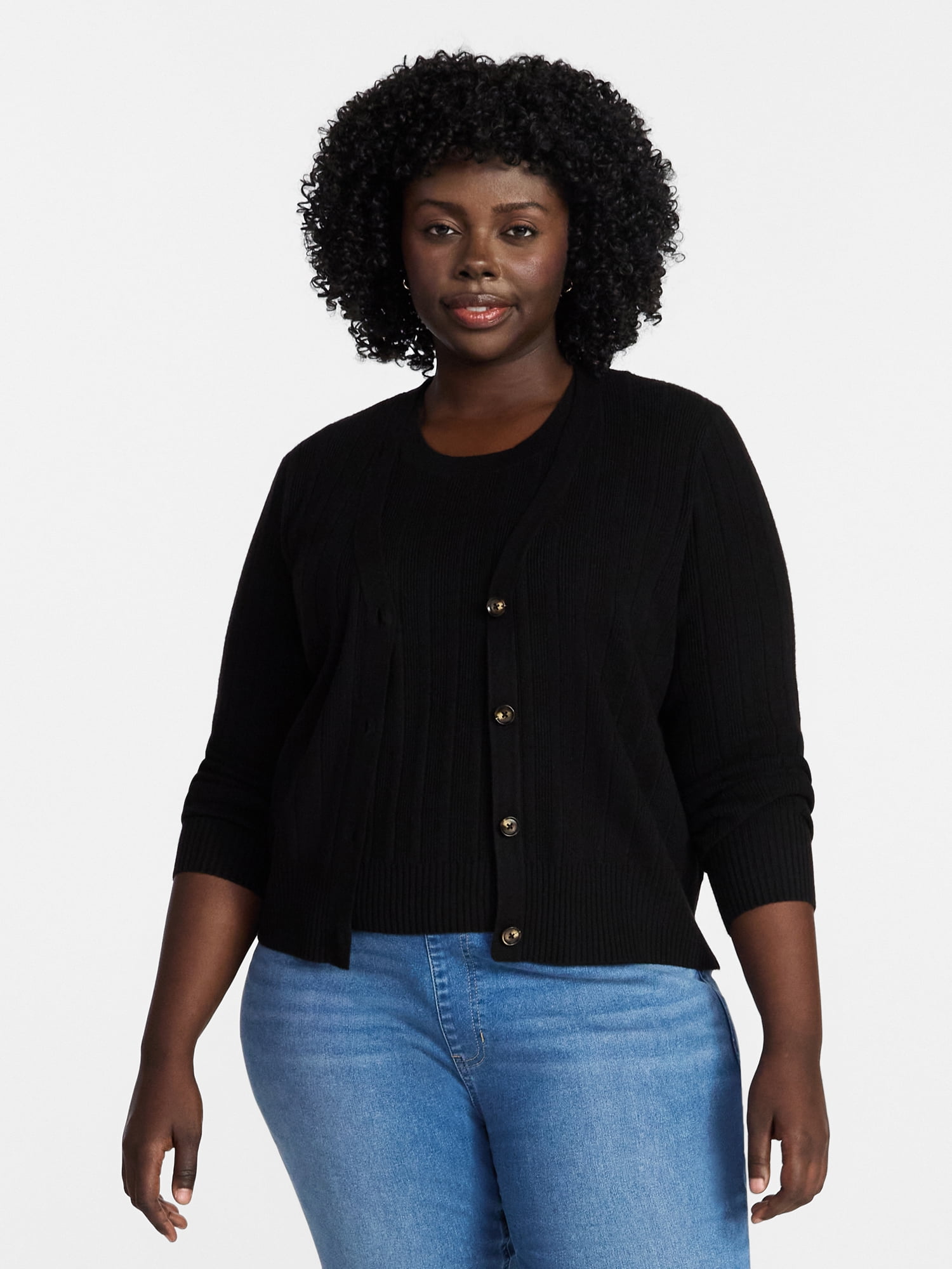 Terra & Sky Women's Plus Size Ribbed Tank Top and Cardigan Set, 2-Piece, Sizes 0X-5X