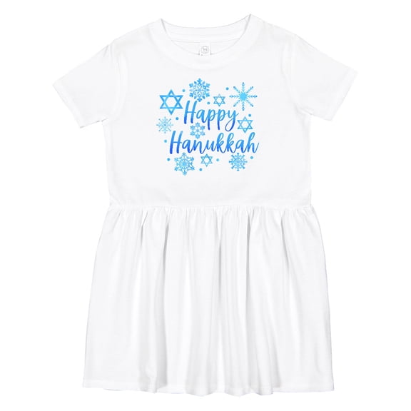 Inktastic Happy Hanukkah Blue Stars of David and Snowflakes Girls Toddler Dress