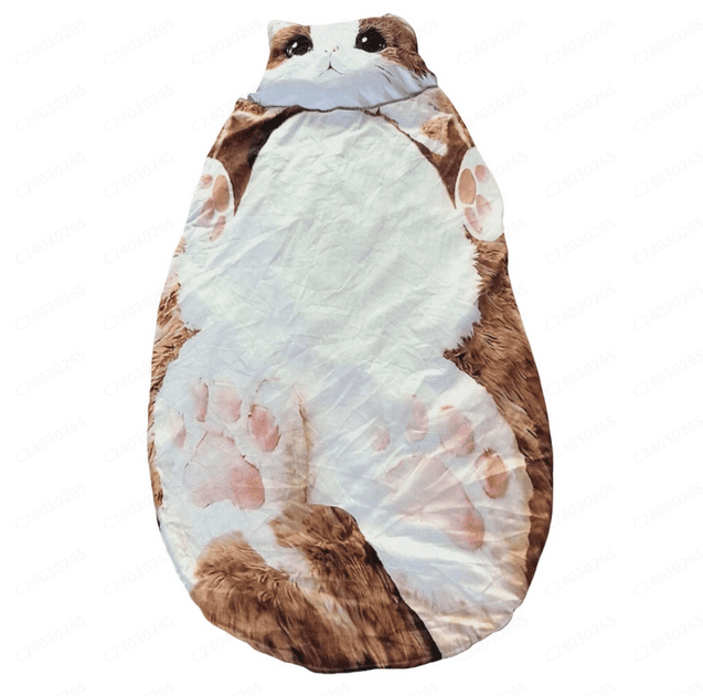 Adult Soft Sleeping Bag – Plush Cat Envelope Sleeping Bag for Camping, Sleepovers & Home Lounging, Washable Warm Blanket 69x31 IN