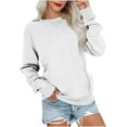 thumbnail image 2 of Fall Sweatshirts for Women 2025 Long Sleeve Crewneck Drop Shoulder Plain Basic Sweatshirt with Pockets Pullover Tops, 2 of 6