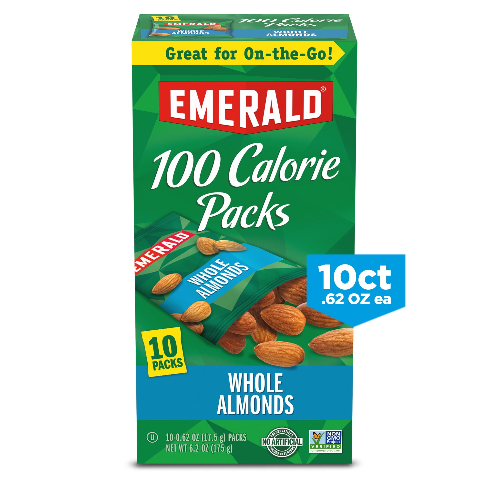 Emerald Nuts, Natural Almonds, 100 Calorie Packs, 10 Ct, 6.2 Oz
