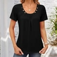 thumbnail image 2 of Olyvenn Summer Tops for Women Short Sleeve Button Square Neck Blouse Tshirts Dressy Casual Tunic Tees Pleated Solid Clothes Black 4, 2 of 3