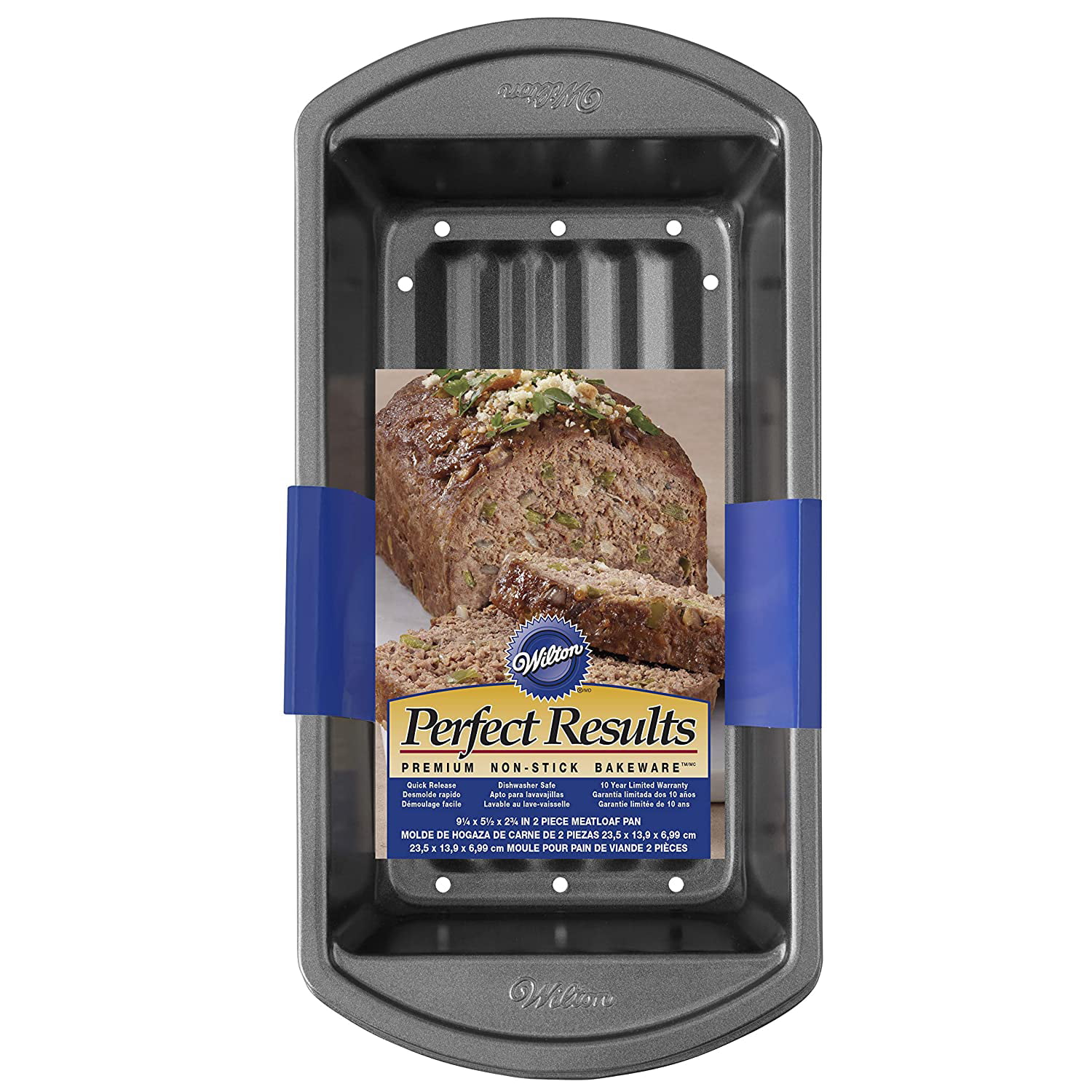 2-Piece Set Reduce the Fat and Kick Up the Flavor Wilton Perfect Results Premium Non-Stick Bakeware Meatloaf Pan Set 9.25 x 5.25 x 2.75 inch