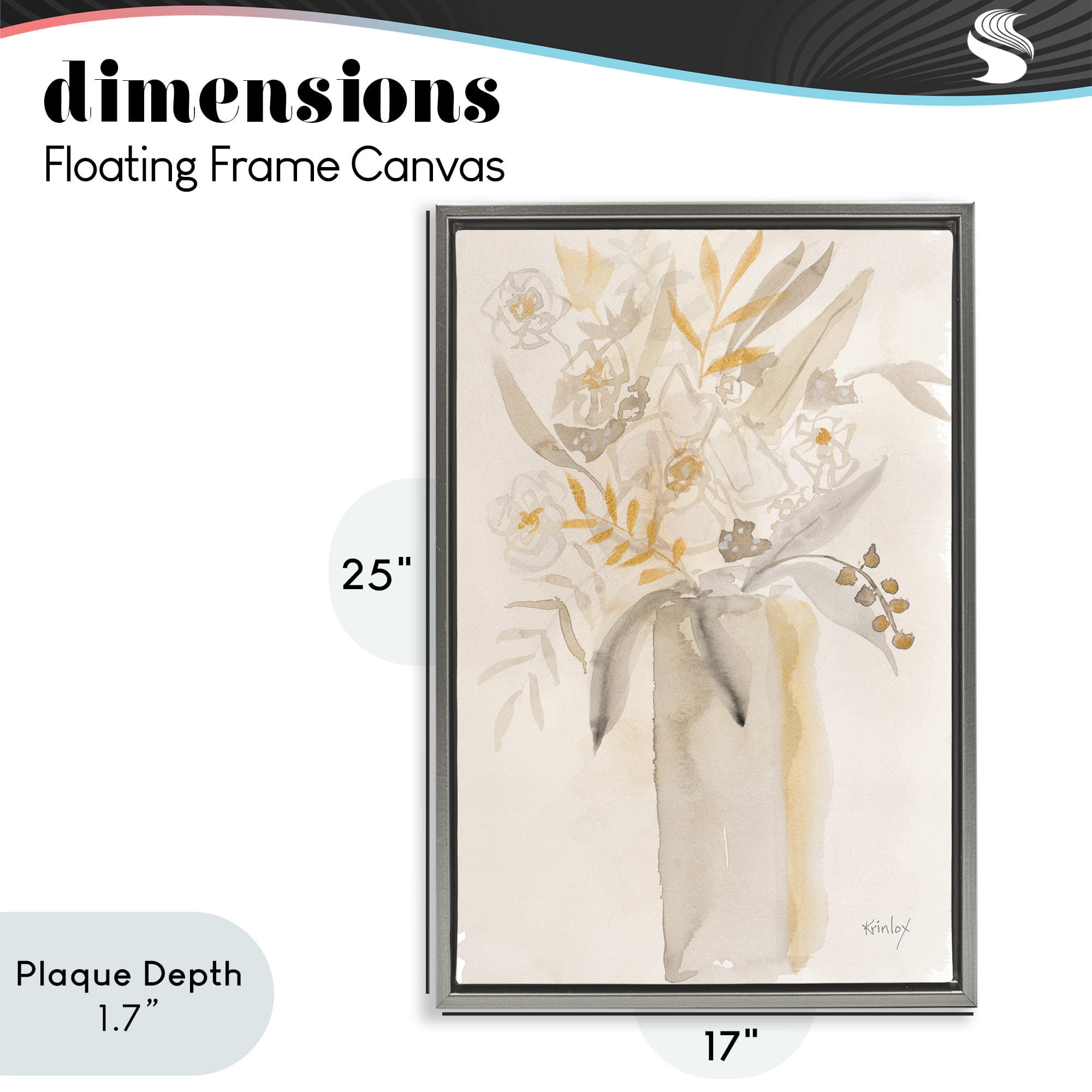 Stupell Industries Earthy Soft Flower Vase Gray Framed Floater Canvas Wall Art, design by Krinlox