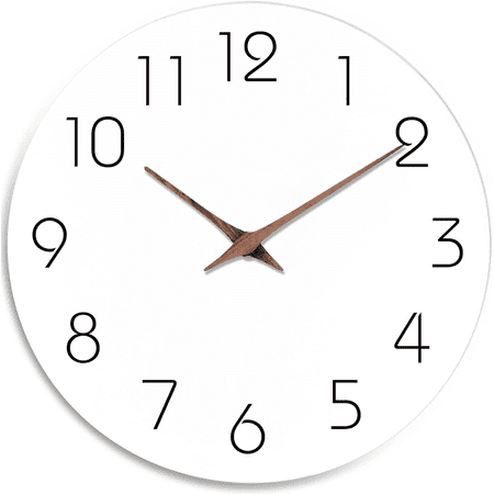 Wall Clock 12 Inch Silent Non Ticking, Wooden White Modern Minimalist Style Clock Decorative for Office Kitchen Home Bathroom Living Room