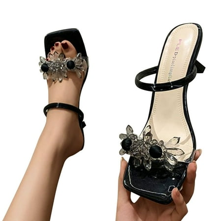 

Cathalem Fashion Women‘s Breathable Lace Up Shoes Rhinestone High Heels Casual Sandals Flip Flops Sandals for Women Black 7