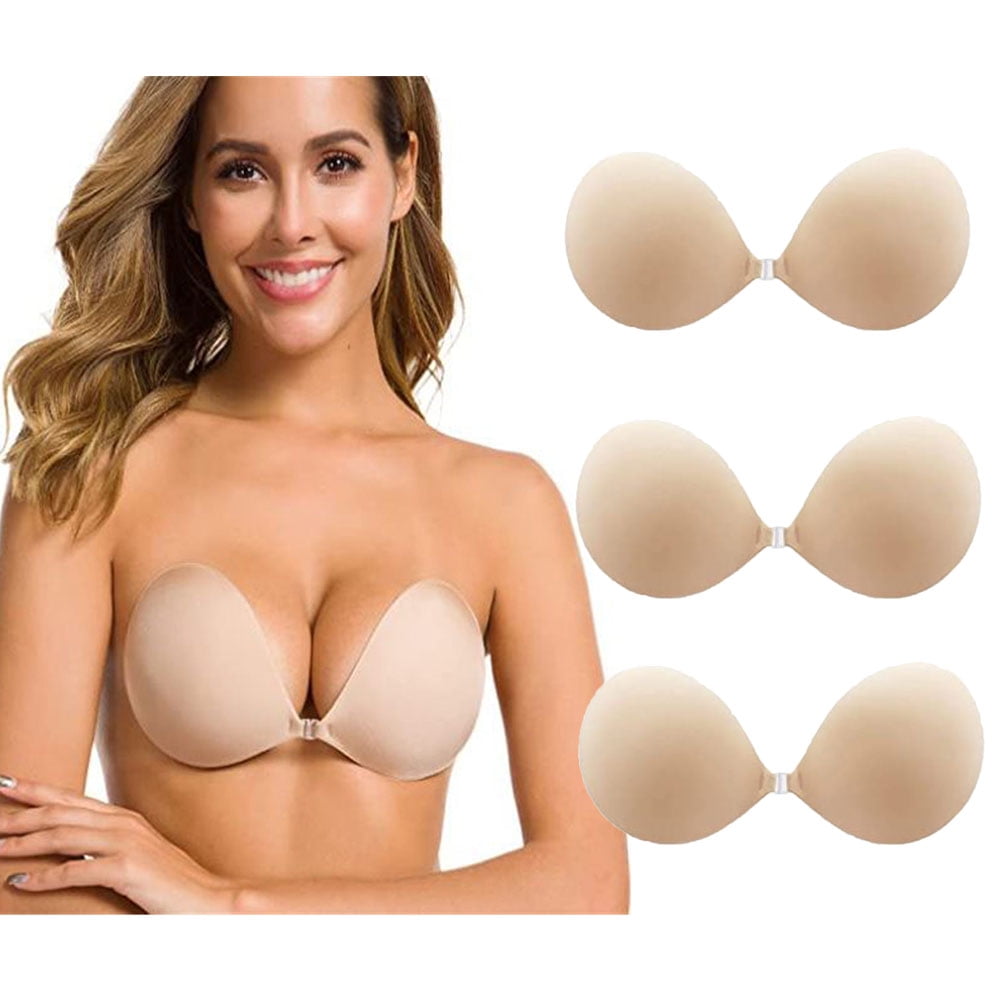Lollanda 3PCS Adhesive Bra Strapless Sticky Invisible Push up Silicone Bra for Backless Dress Nude,C