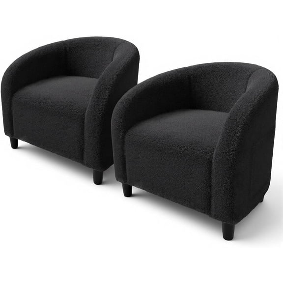 Accent Chair Barrel Boucle Chair Set of 2 Club Chair Sherpa Armchair Suitable for Living Room Bedroom Reception Room Office(Dark Gray)
