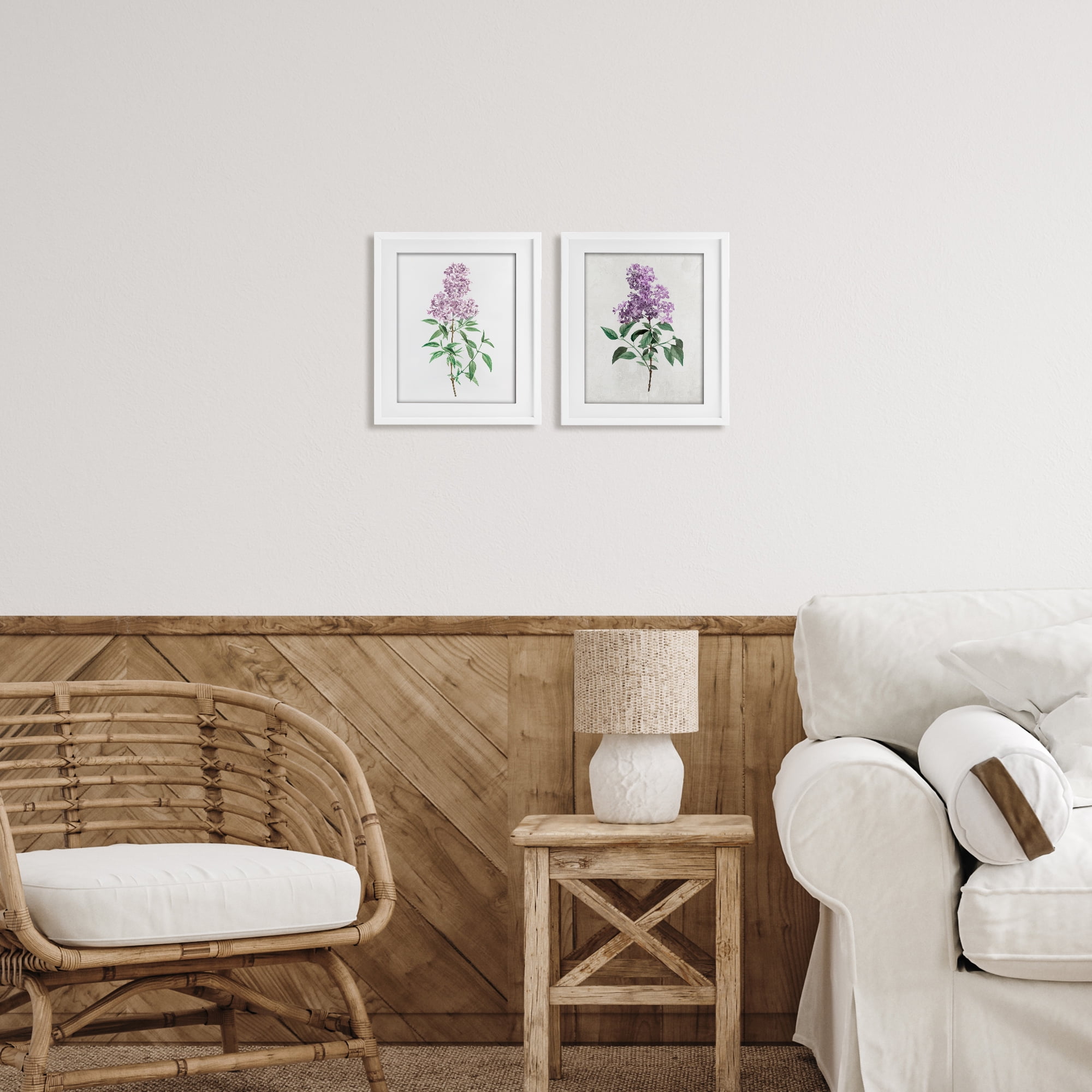 Stupell Industries Herbaceous Lilac Blooms 2 Piece White Framed Print Under Glass Set, design by Kim Allen