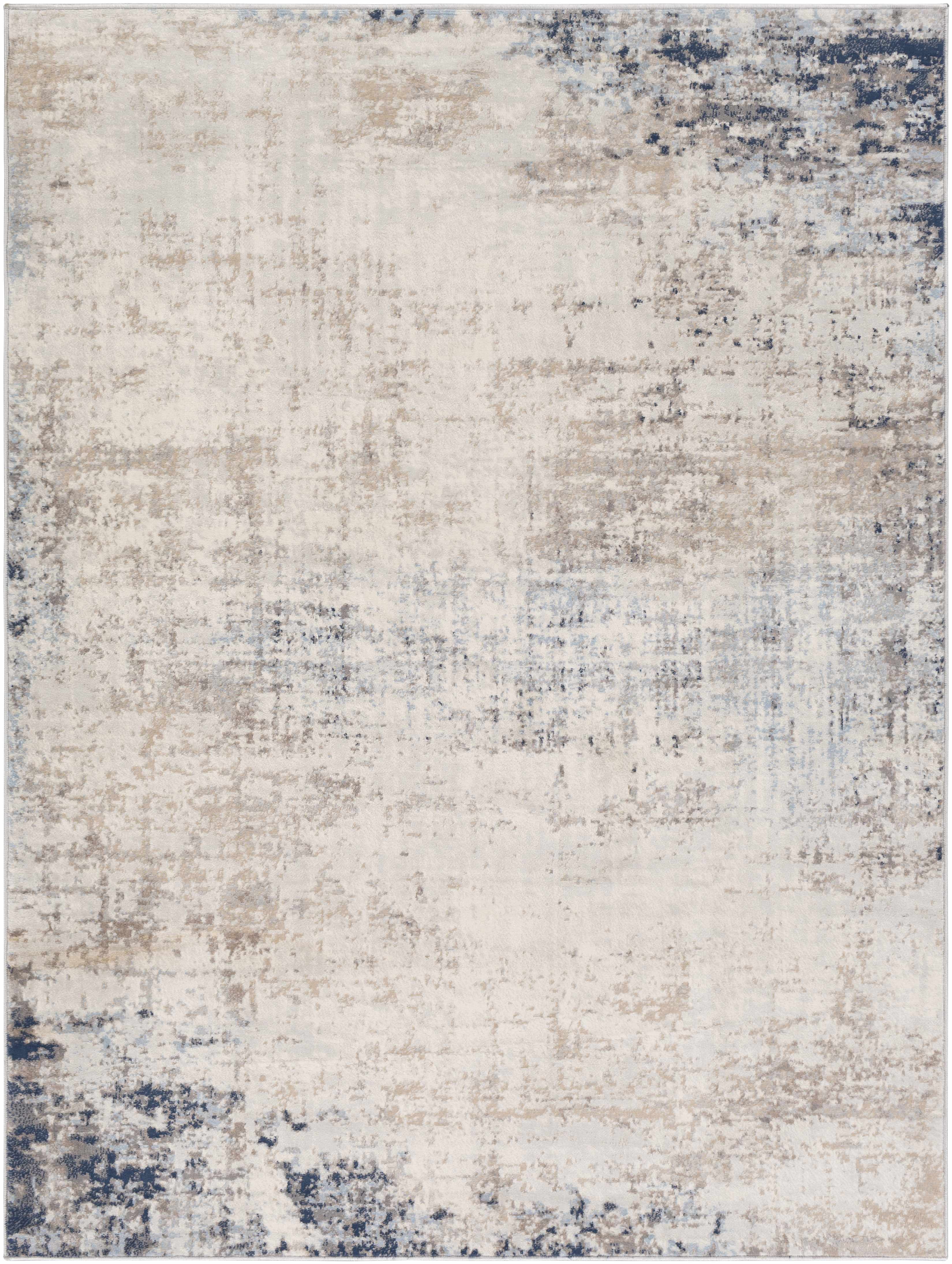 Hauteloom Alcove Contemporary Abstract Living Room Bedroom Dining Room Runner Rug - Modern Distressed Carpet - Blue, Gray, Beige, Cream, Brown - 2'7" x 10'