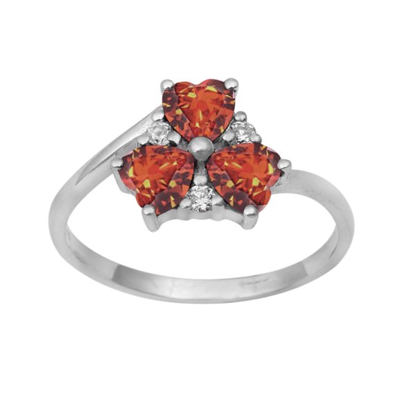 Mooneye Three Stone 4 mm Orange CZ 925 Sterling Silver Valentines Day Gifts Women Heart Ring