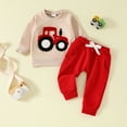 thumbnail image 2 of Ketyyh-chn99 Toddler Baby Boy Fall Winter Outfits Toddler Baby Boy Girl Outfit Embroidery Striped Waffle Sweatshirt and Pants Set Fall Clothes Size for 3-6 Months,Red, 2 of 5