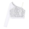 thumbnail image 3 of Alvivi Kids Girls Sequins One Shoulder Mesh Long Sleeve T-Shirt Jazz Modern Street Dance Crop Top Silver 8, 3 of 7