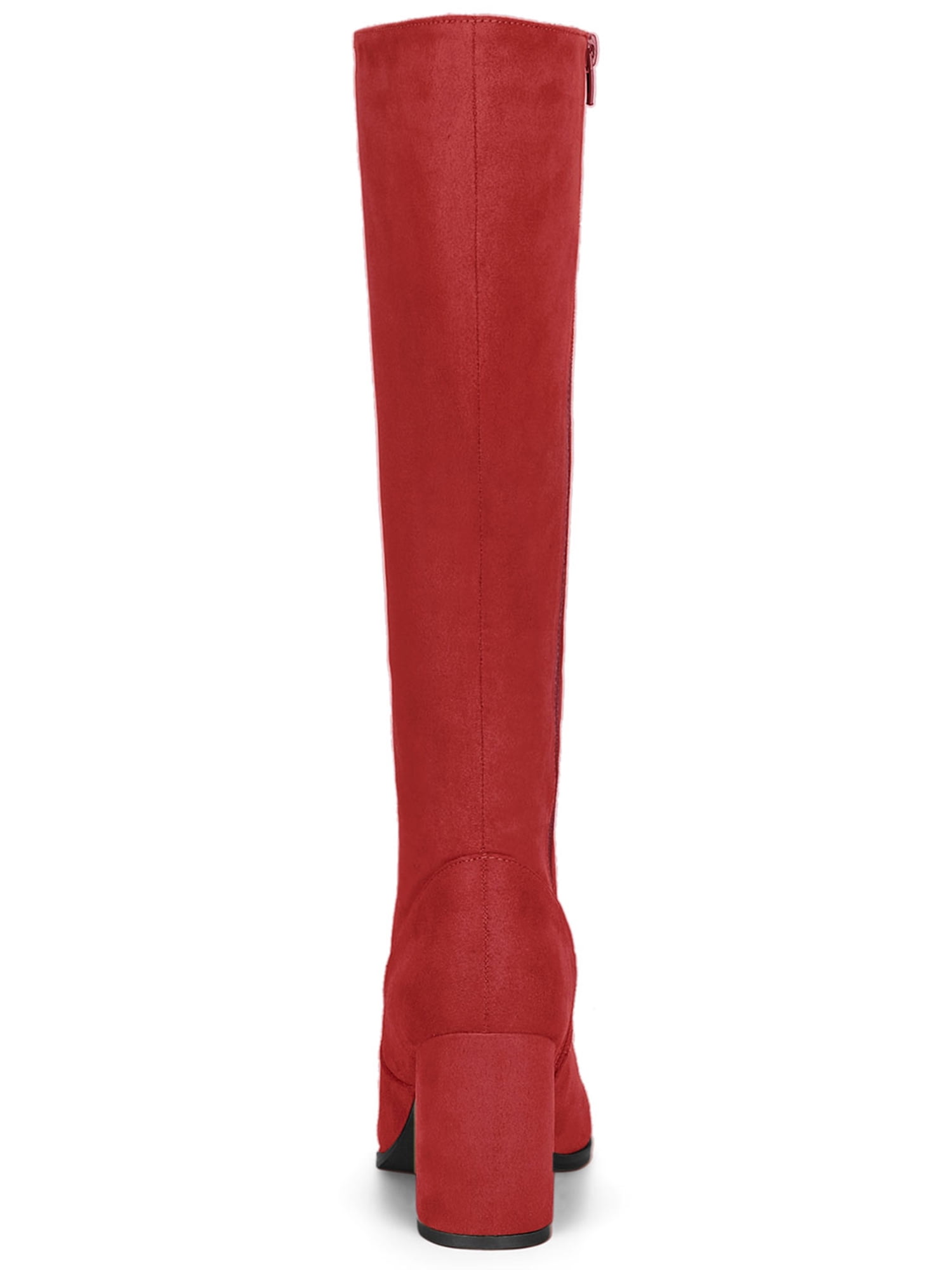 DARING DIVA Women's Stylish Side Zipper Chunky Heel Knee High Boots Red 7