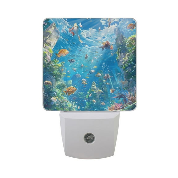 WOBOGO Undersea World LED Night Light 2 Pcs Set 0.5 Watt Wall Plug in Dusk to Dawn Automatic Switch Soft White Light