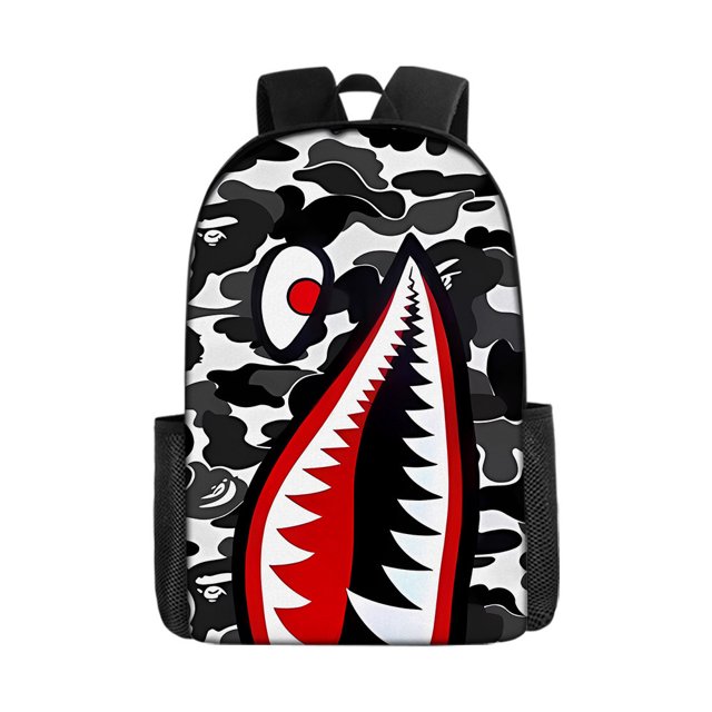 Camouflage Color Matching Shark Student Schoolbag Digital Printing Large Capacity Cartoon Anime Backpack