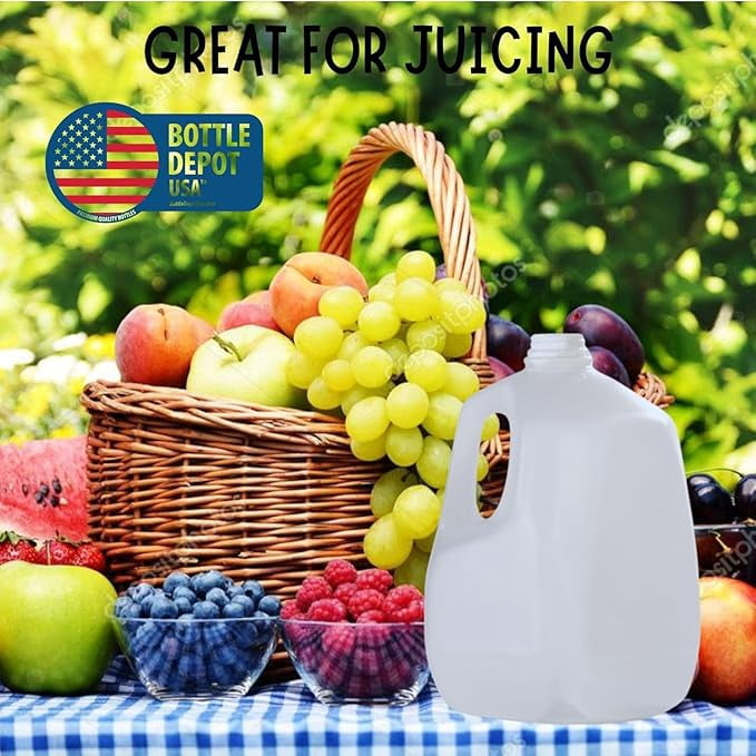 (8 PACK) 128 Oz Empty Plastic Gallon Juice Bottles with Tamper Evident Black Caps - Smoothie Bottles - Ideal for Juices, Milk, Smoothies, Picnic's and Even Meal Prep - Made in USA