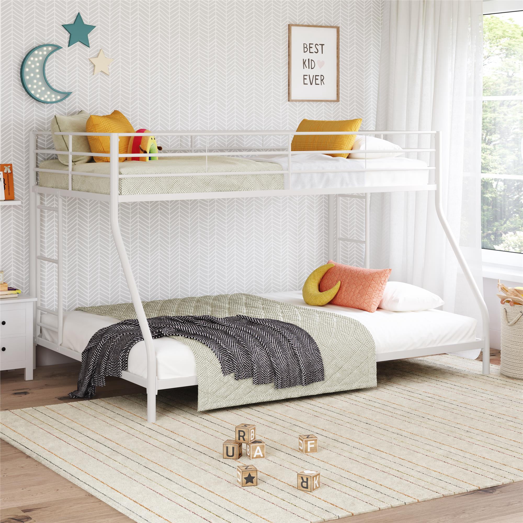 Mainstays Small Space Junior Twin over Full Low Profile Metal Bunk Bed, White