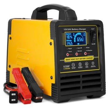 12V 24V Lead-Acid Battery Charger Heavy Duty, 0-15A Smart Automatic Battery Maintainer For Car Truck Boat Motorcycle RV Lawn Mower (Yellow)