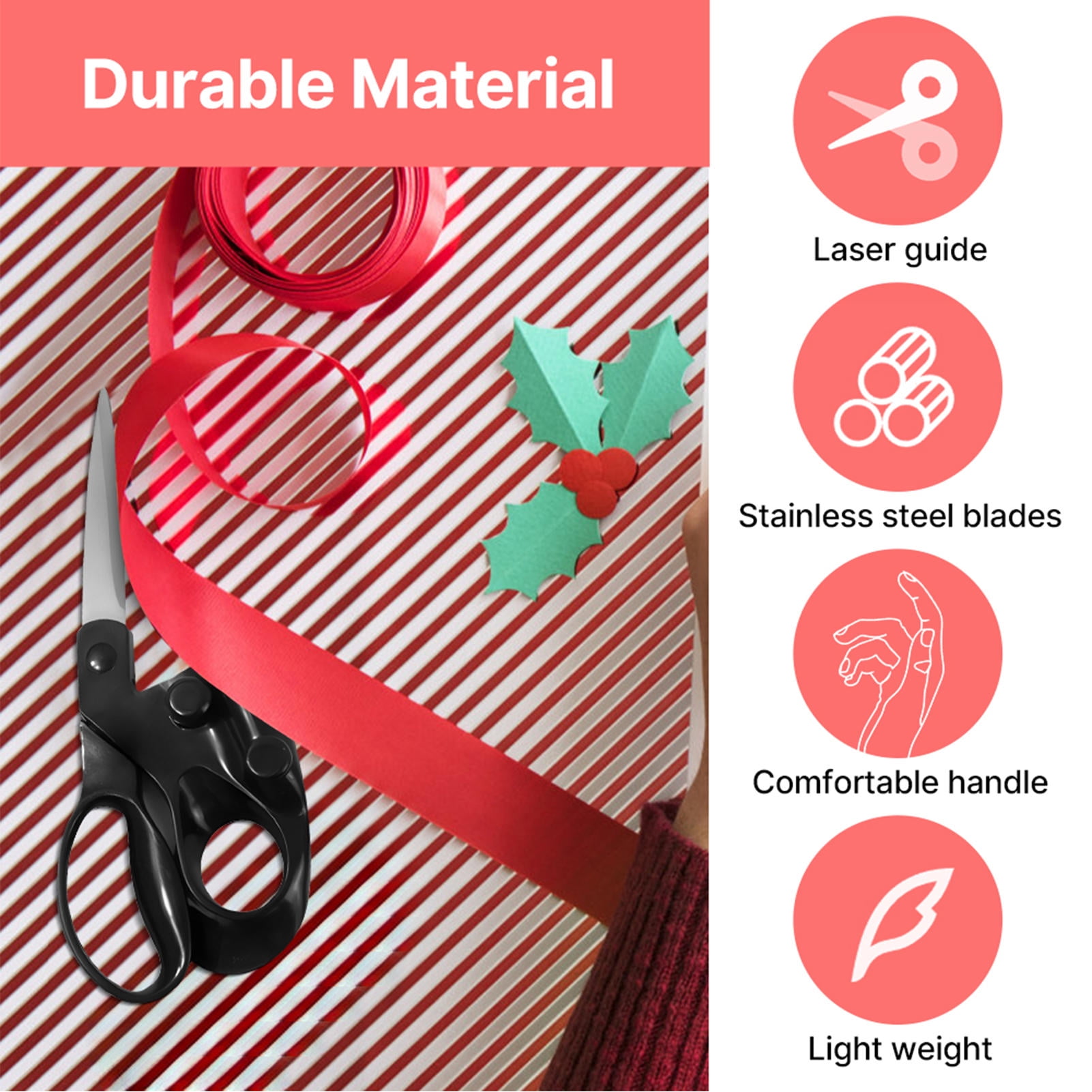 Suodoka 5‑Pack Laser‑Guided Scissors, 6.5‑ft Infrared Beam, Stainless‑Steel Blades, Adjustable Screws, Lightweight 145 g, Ideal for Fabric, Paper, DIY & Tailoring