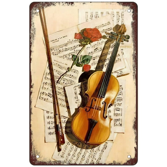 Retro Funny Metal Sign Sheet Signs Tin Sign,Guitar and sheet music , 8 x 12 Inches
