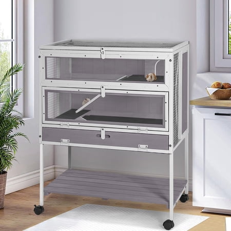 Large Wooden Guinea Pig Cage, Indoor Small Habitat for Hamster, Rabbits, Chinchillas, Rats, Squirrels, Gerbils with Storage Shelf()