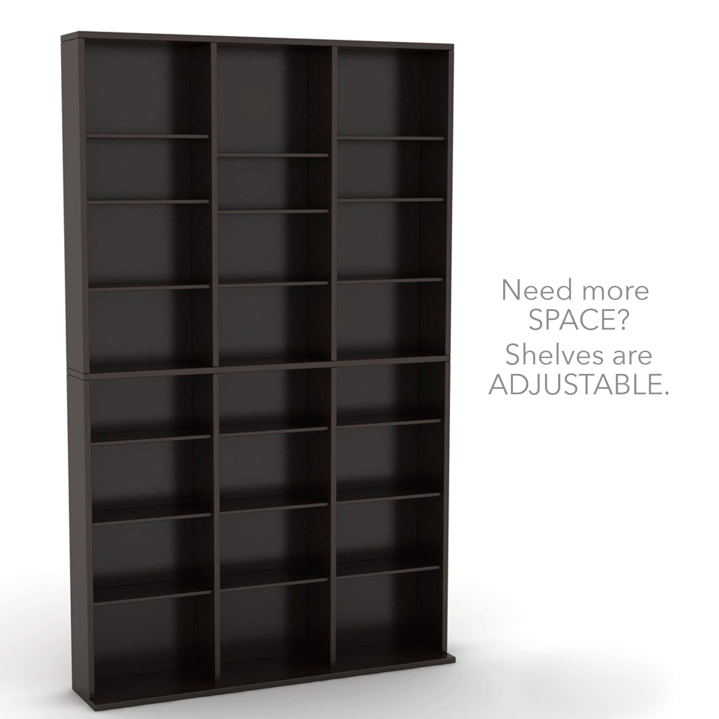 Atlantic Oskar Adjustable Media Cabinet - Holds 1080 Cds, 504 DVDs or 576 Blu-Rays/Games, 30 Adjustable and 6 Fixed Shelves PN38435714 in Espresso