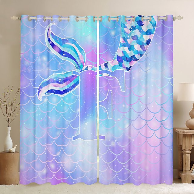 Erosebridal Rideaux Queue de Poisson Rêveuse pour Salon, Rideaux Occultants Monogrammés 30 %-50 % Ensemble de 2 (38x45), Décoration Style Princesse