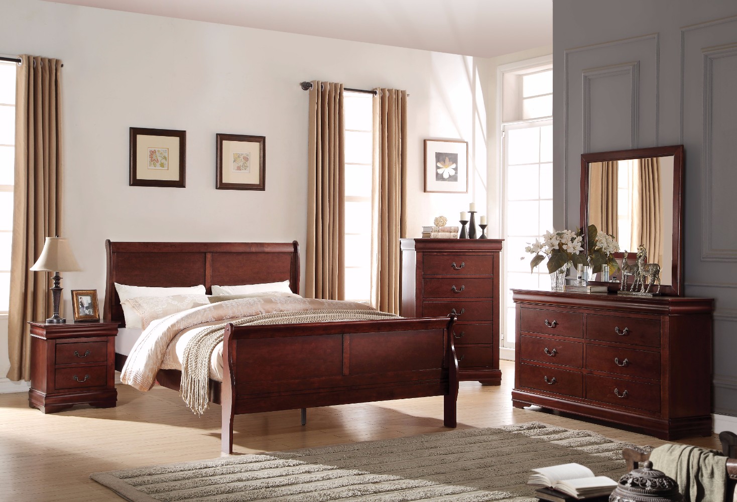 Transitional Style Wooden Queen Size Sleigh Bed, Brown