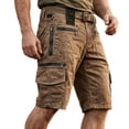 thumbnail image 5 of lcziwo Solid Color Shorts Men with Zip Pockets Denim Holiday Outdoor Trunks Beach Fishing Travel Work Shorts Coffee XXL, 5 of 8
