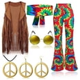 thumbnail image 1 of Disfraz Retro de fiesta Hippie de los años 70, chaleco con borlas, pantalones y bufanda, 1 of 4