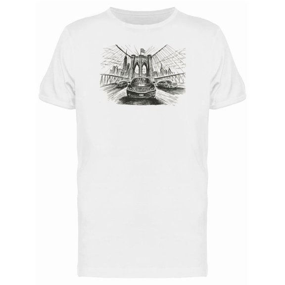 Car On Brooklyn Bridge Sketch Tee Men's -Image by Shutterstock