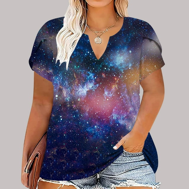 Babysbule Nouvelles Arrivées Chemises Femmes Mode Décontractée Imprimé Manches Courtes Ample Grande Taille Tunique Col en V Blouse