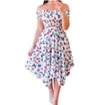 thumbnail image 2 of Robes pour Femmes 2024 Été Oversize Décontracté Col en Ligne Asymétrique Épaules Dénudées Manches Courtes Robe Imprimée 50 % de Réduction Liquidation!, 2 of 6