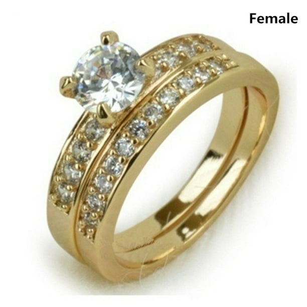 Oro De 18 Quilates Lleno De Diamantes De Los Hombres Tamaño 7 A 14 , Mujeres 5 12 Anillo De Compromiso Conjunto
