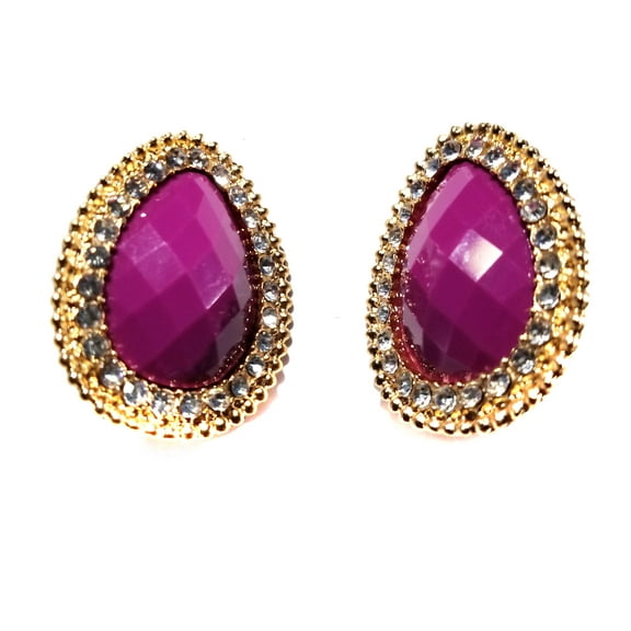 Clip-on Earrings 1.25 inch Crystal Lined Violet Purple Earrings